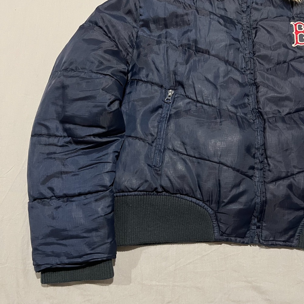 G-III Sports Carl Banks Womens Blue Boston Red Sox Faux Fur Puffer Jacket XL - Picture 4 of 8